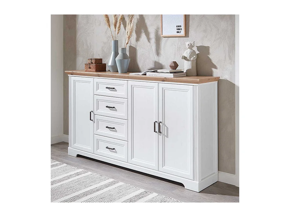 Esszimmersideboard in Weiß und Eichefarben Landhausstil