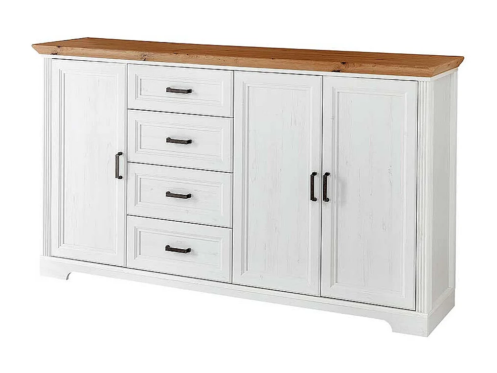 Esszimmersideboard in Weiß und Eichefarben Landhausstil