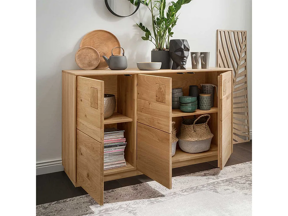 Wildeiche massiv Sideboard montiert in modernem Design 80 cm hoch