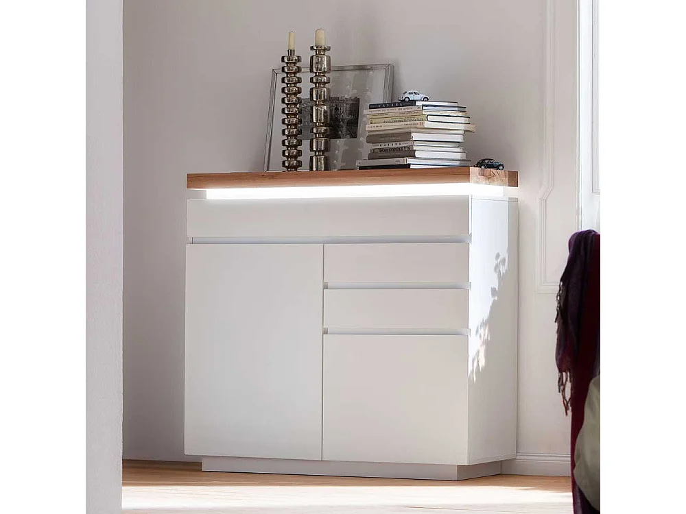 Sideboard in Weiß mit Wildeiche Massivholz