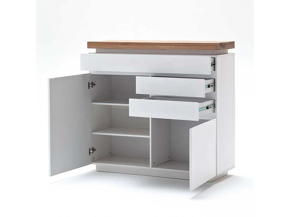 Sideboard in Weiß mit Wildeiche Massivholz