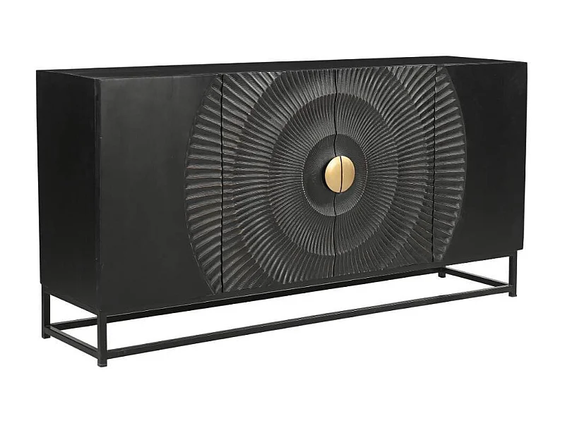 Sideboard Massivholzkommode in Schwarz und Goldfarben