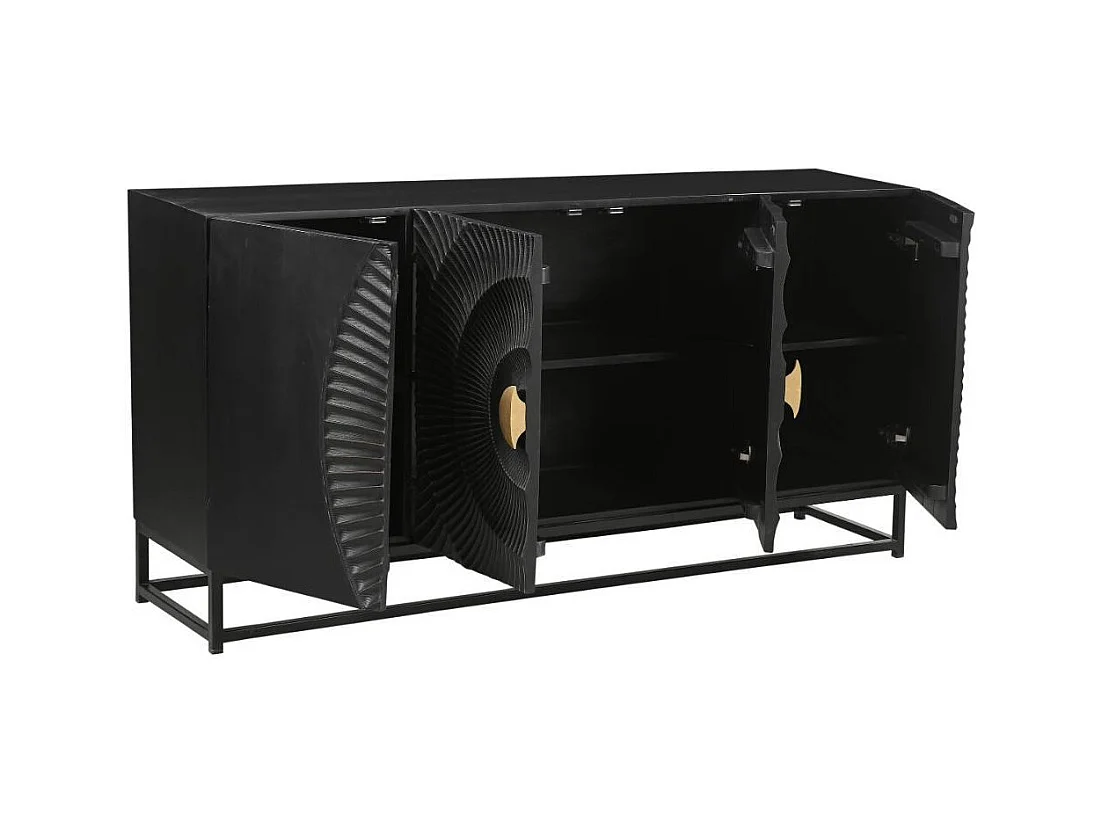 Sideboard Massivholzkommode in Schwarz und Goldfarben