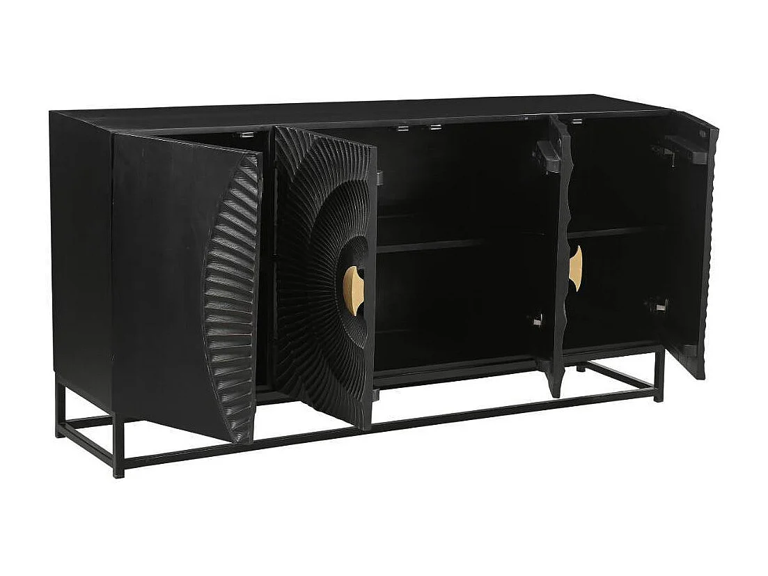 Sideboard Massivholzkommode in Schwarz und Goldfarben
