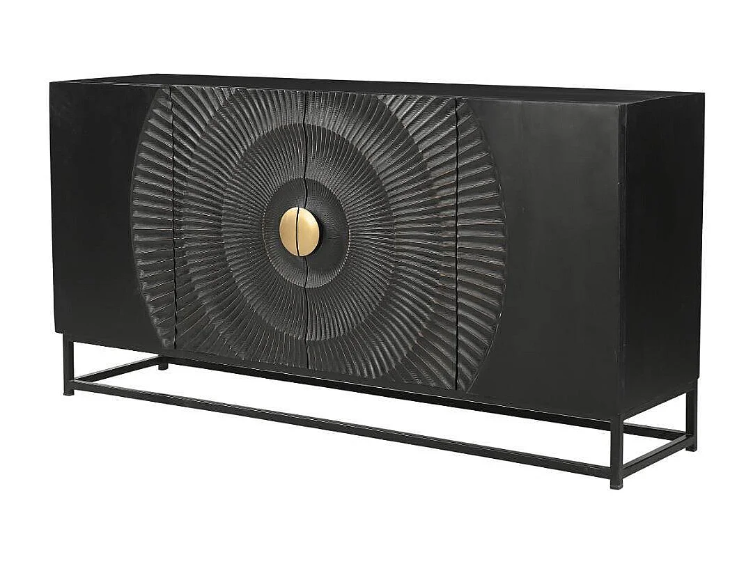 Sideboard Massivholzkommode in Schwarz und Goldfarben
