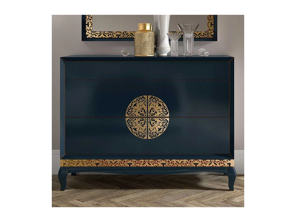Italienisches Design Sideboard in Dunkelblau Blattgold verziert