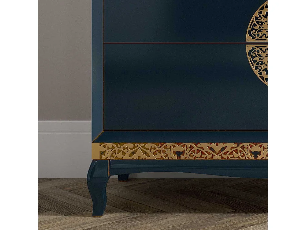 Italienisches Design Sideboard in Dunkelblau Blattgold verziert
