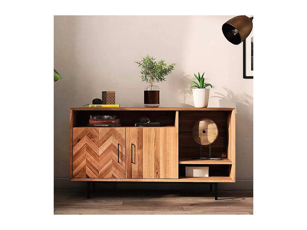 Esszimmersideboard massiv in Wildeichefarben Vierfu�gestell aus Metall