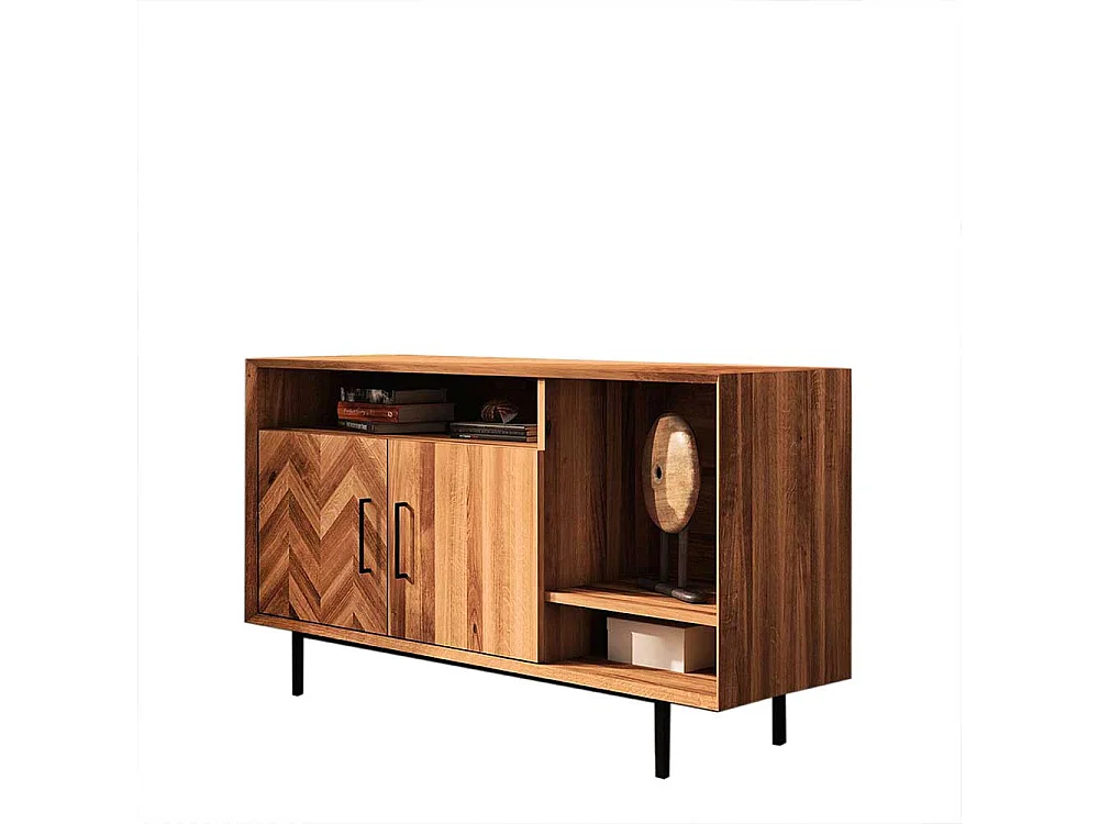 Esszimmersideboard massiv in Wildeichefarben Vierfußgestell aus Metall