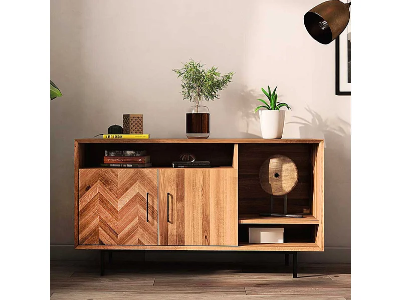 Esszimmersideboard massiv in Wildeichefarben Vierfußgestell aus Metall