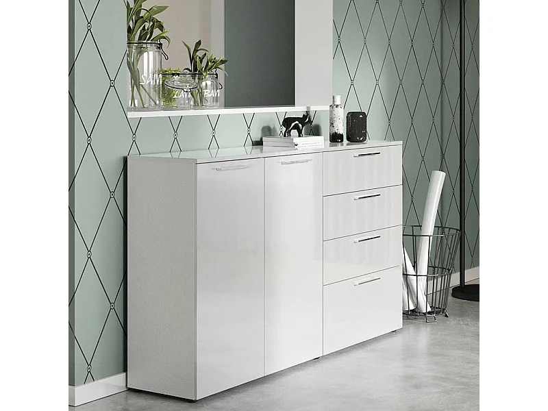 Esszimmersideboard in Weiß Hochglanz stoßfesten ABS Kanten
