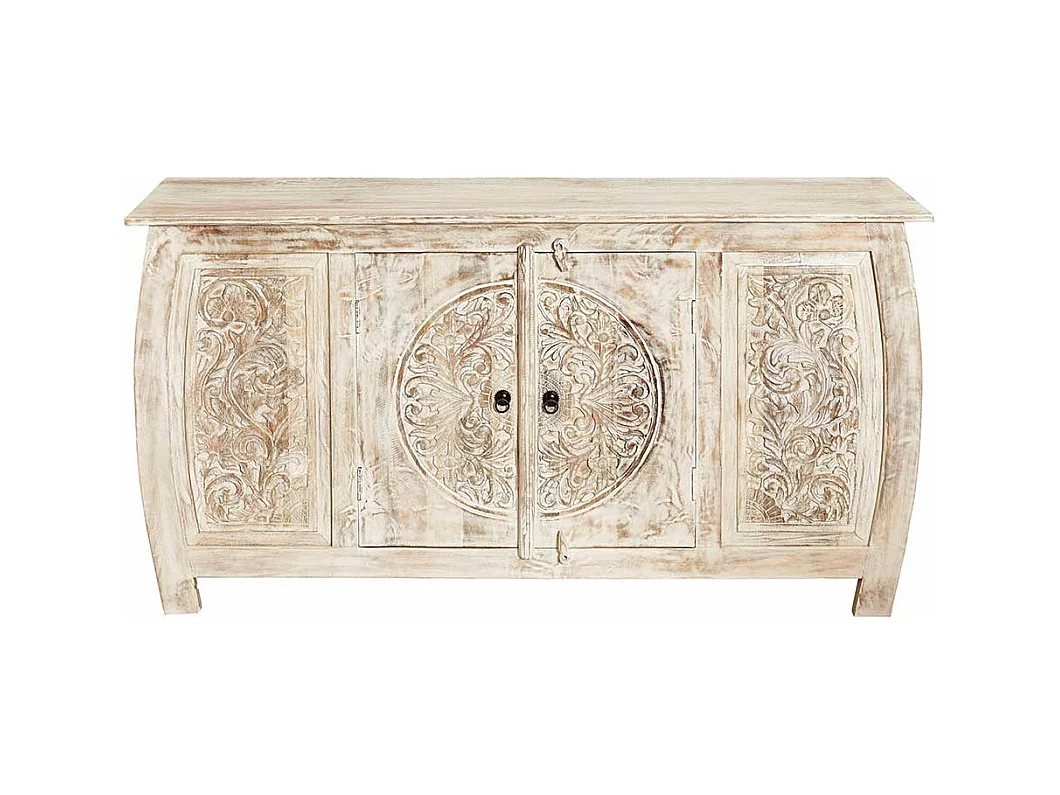 Vintage Design Sideboard in Creme Weiß Akazie Massivholz