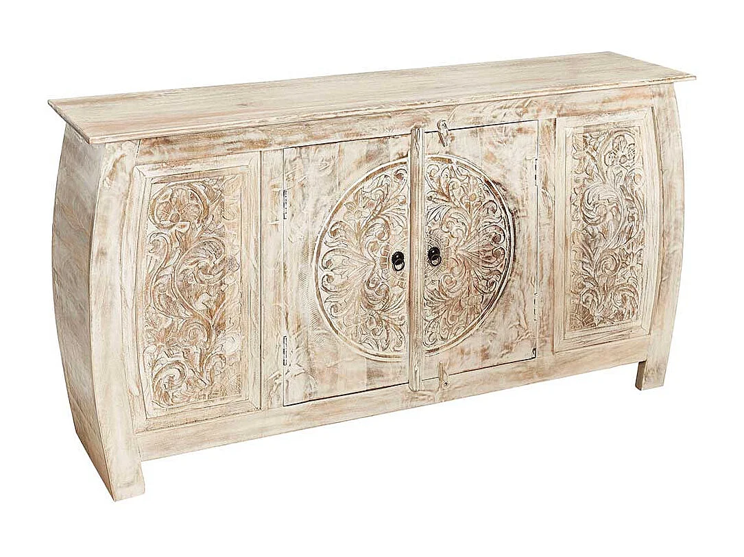 Vintage Design Sideboard in Creme Weiß Akazie Massivholz