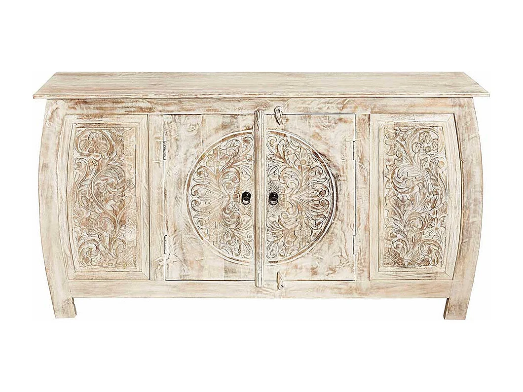 Vintage Design Sideboard in Creme Weiß Akazie Massivholz