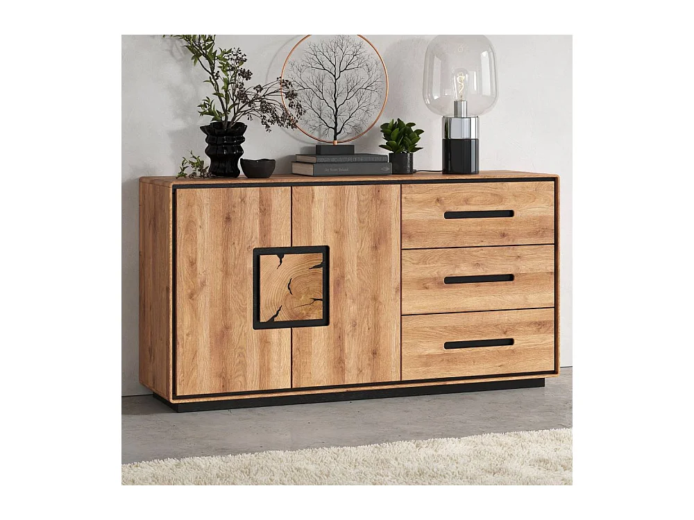 Sideboard Wohnzimmerkommode in Wildeichefarben mit drei Schubladen