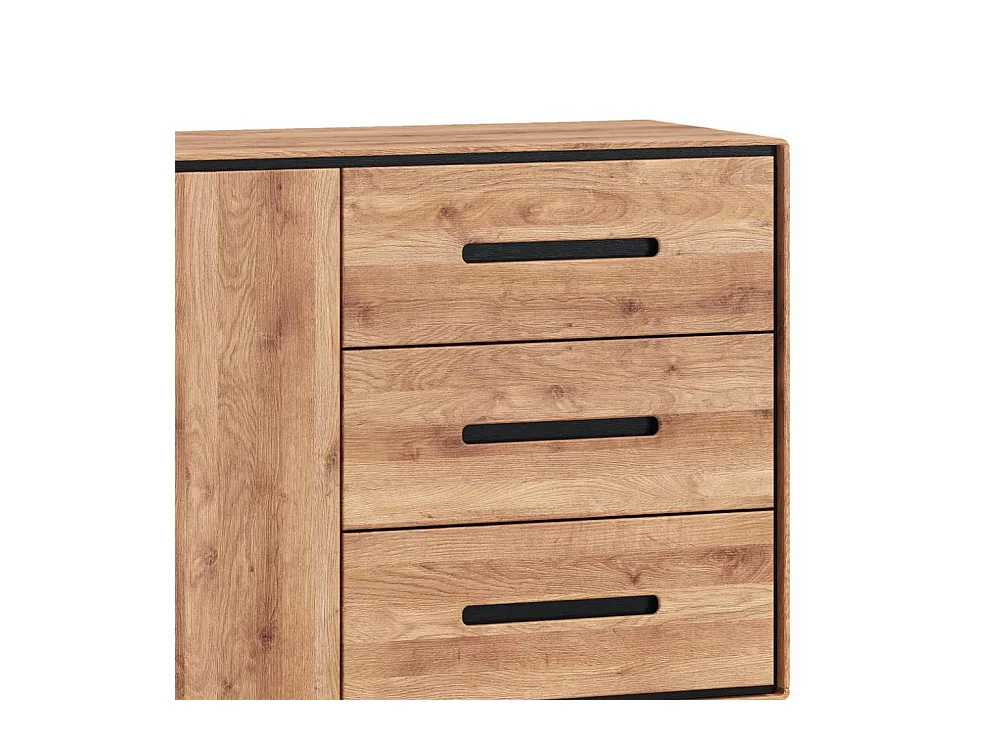 Sideboard Wohnzimmerkommode in Wildeichefarben mit drei Schubladen