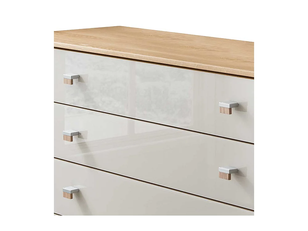 Schubladenkommode in Beige Glas beschichtet Eiche teilmassiv
