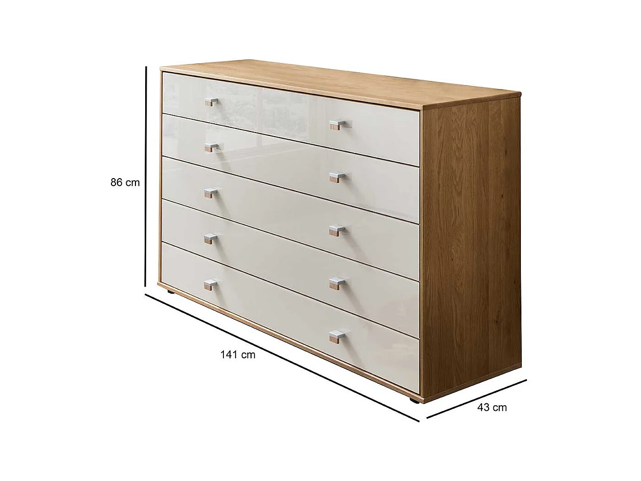 Schubladenkommode in Beige Glas beschichtet Eiche teilmassiv