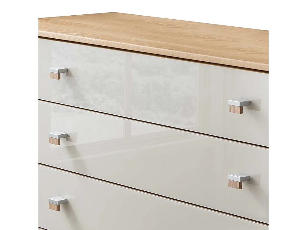 Schubladenkommode in Beige Glas beschichtet Eiche teilmassiv