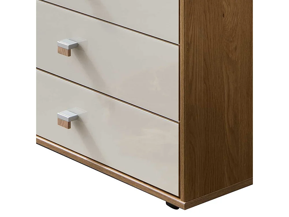 Schubladenkommode in Beige Glas beschichtet Eiche teilmassiv
