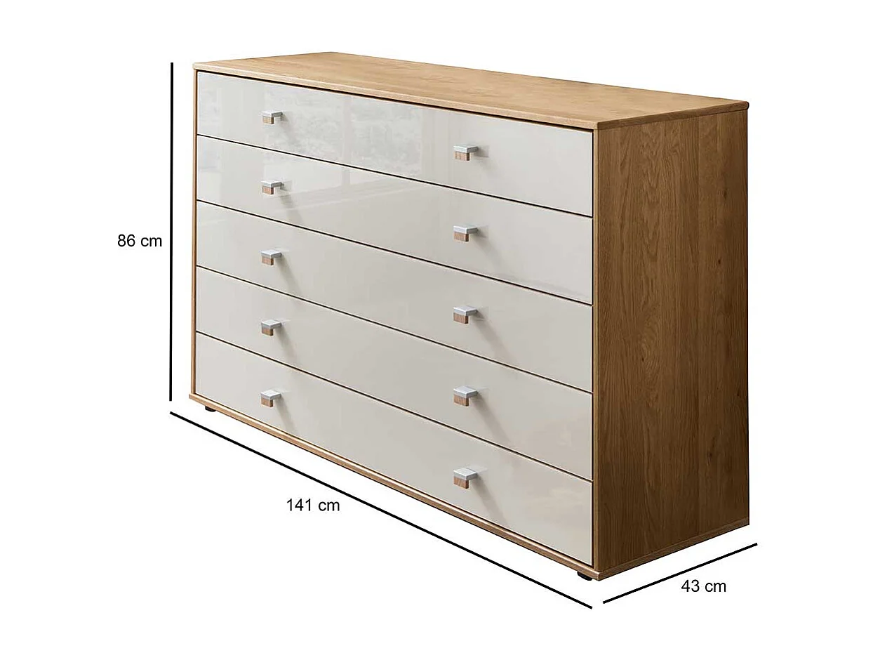 Schubladenkommode in Beige Glas beschichtet Eiche teilmassiv