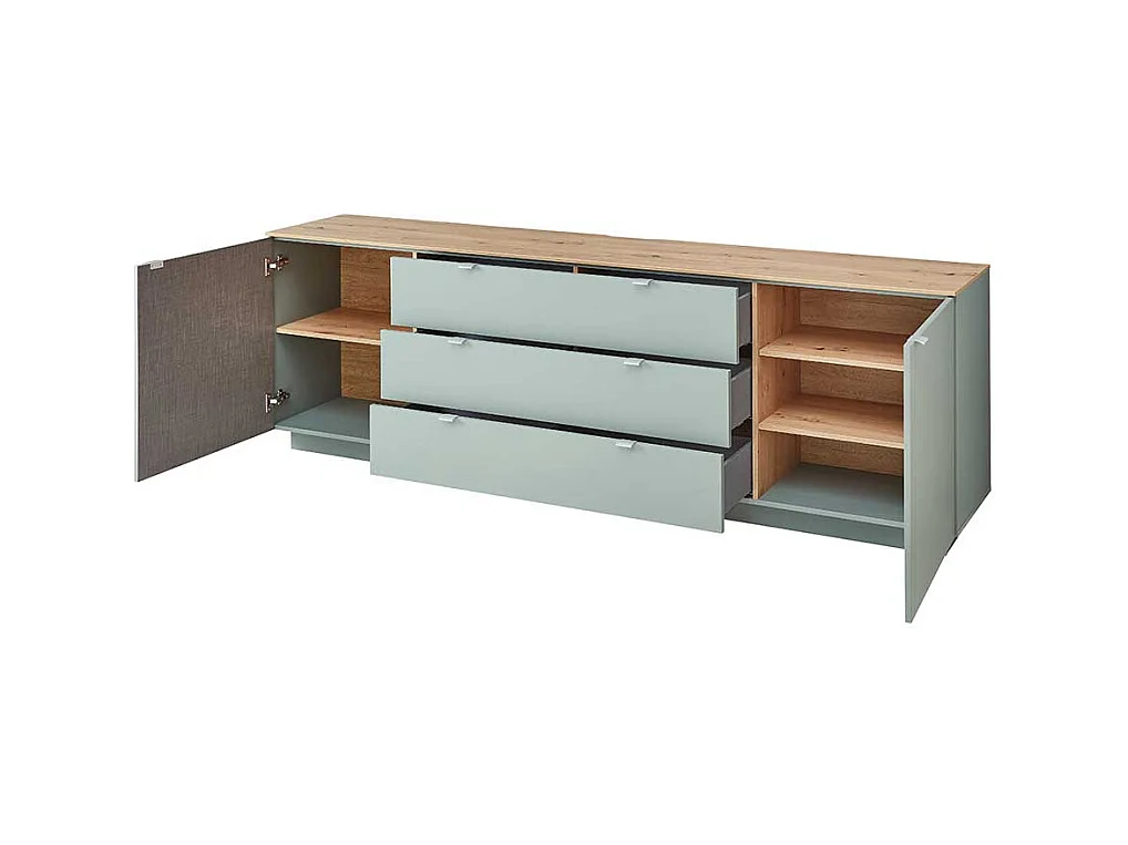 Sidebord modern Wohnzimmer in Graugrün und Holzoptik 240 cm breit