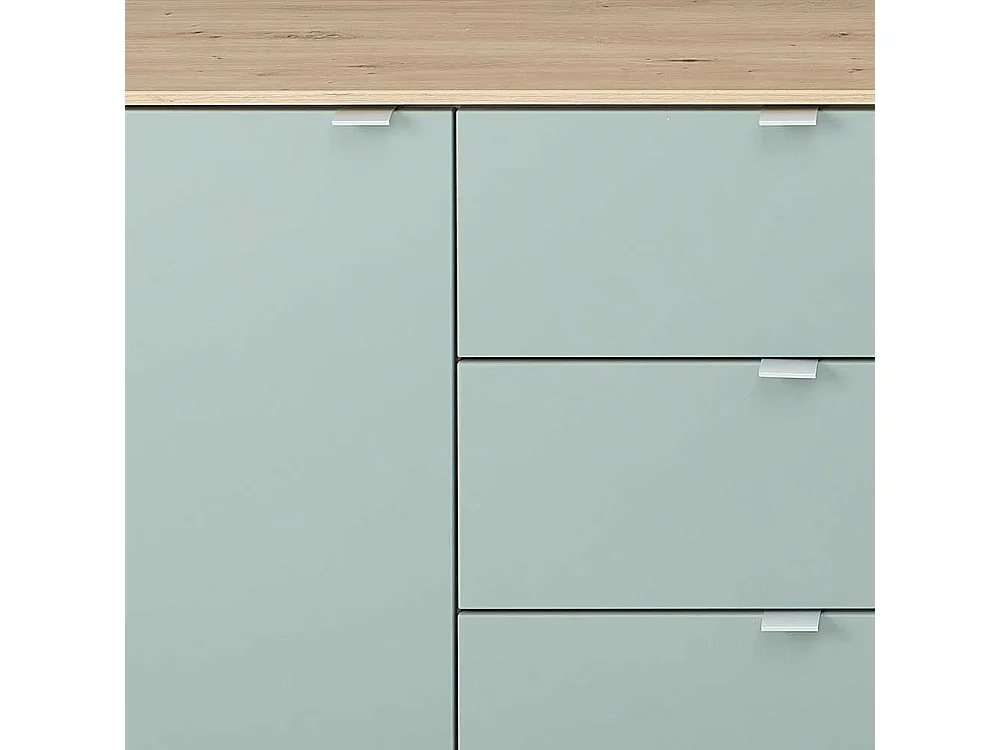 Sidebord modern Wohnzimmer in Graugrün und Holzoptik 240 cm breit