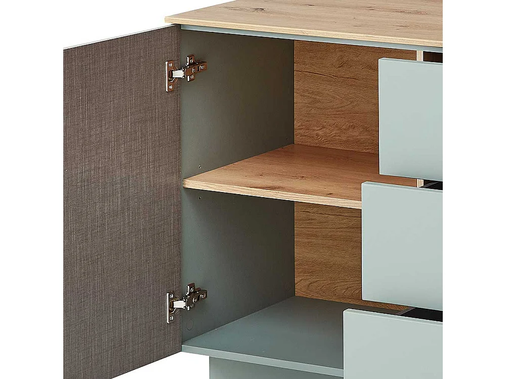 Sidebord modern Wohnzimmer in Graugrün und Holzoptik 240 cm breit