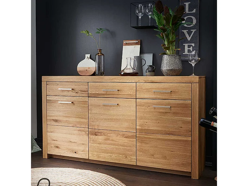 Großes Sideboard aus Wildeiche Massivholz 3 Türen 3 Schubladen