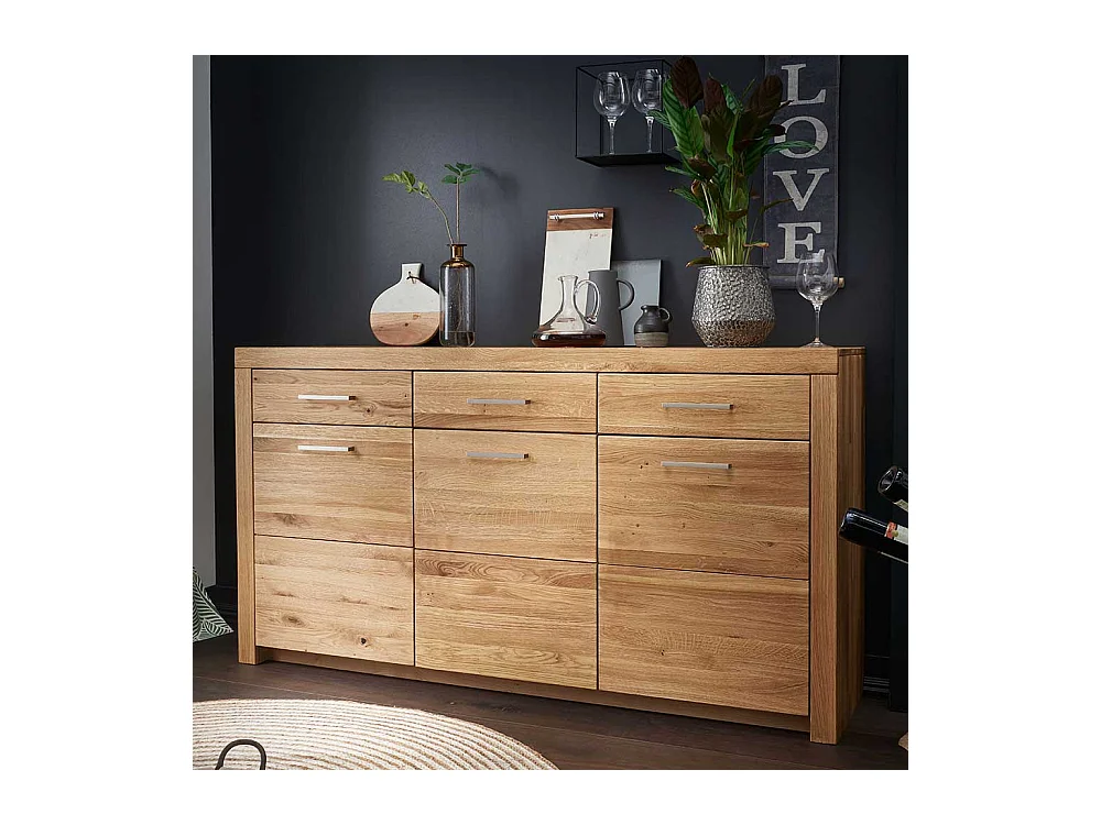 Großes Sideboard aus Wildeiche Massivholz 3 Türen 3 Schubladen