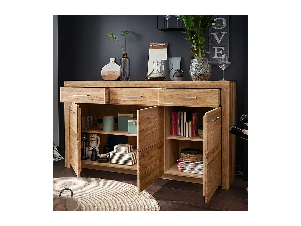 Großes Sideboard aus Wildeiche Massivholz 3 Türen 3 Schubladen