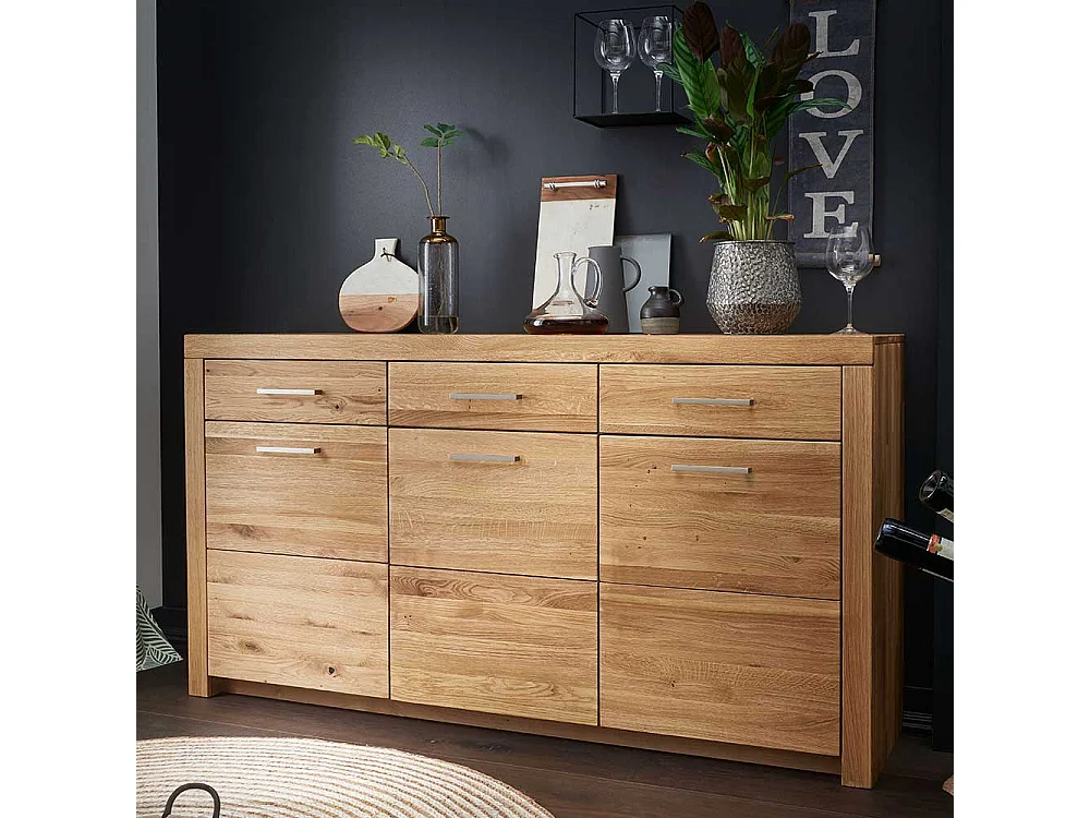 Großes Sideboard aus Wildeiche Massivholz 3 Türen 3 Schubladen