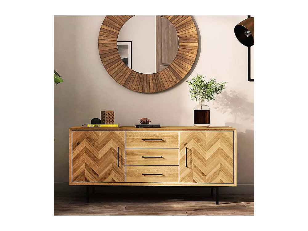 Massivholzkommode Skandistil in Wildeichefarben 144 cm breit