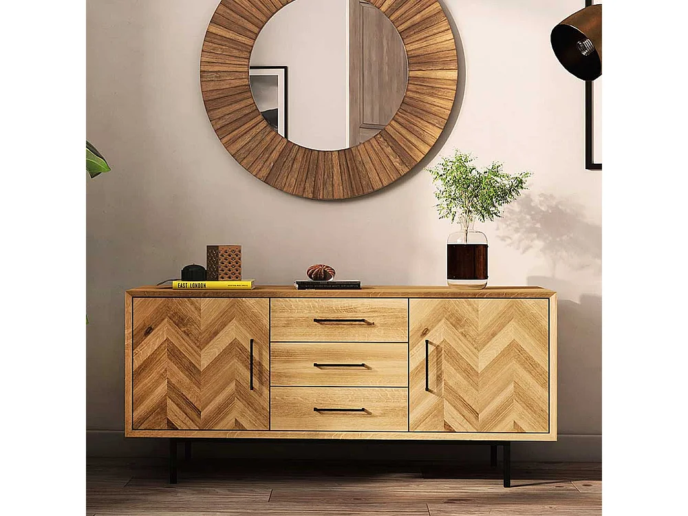 Massivholzkommode Skandistil in Wildeichefarben 144 cm breit