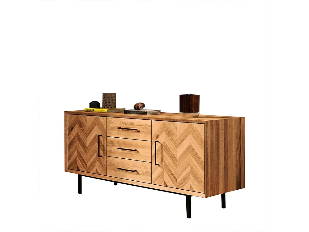 Massivholzkommode Skandistil in Wildeichefarben 144 cm breit