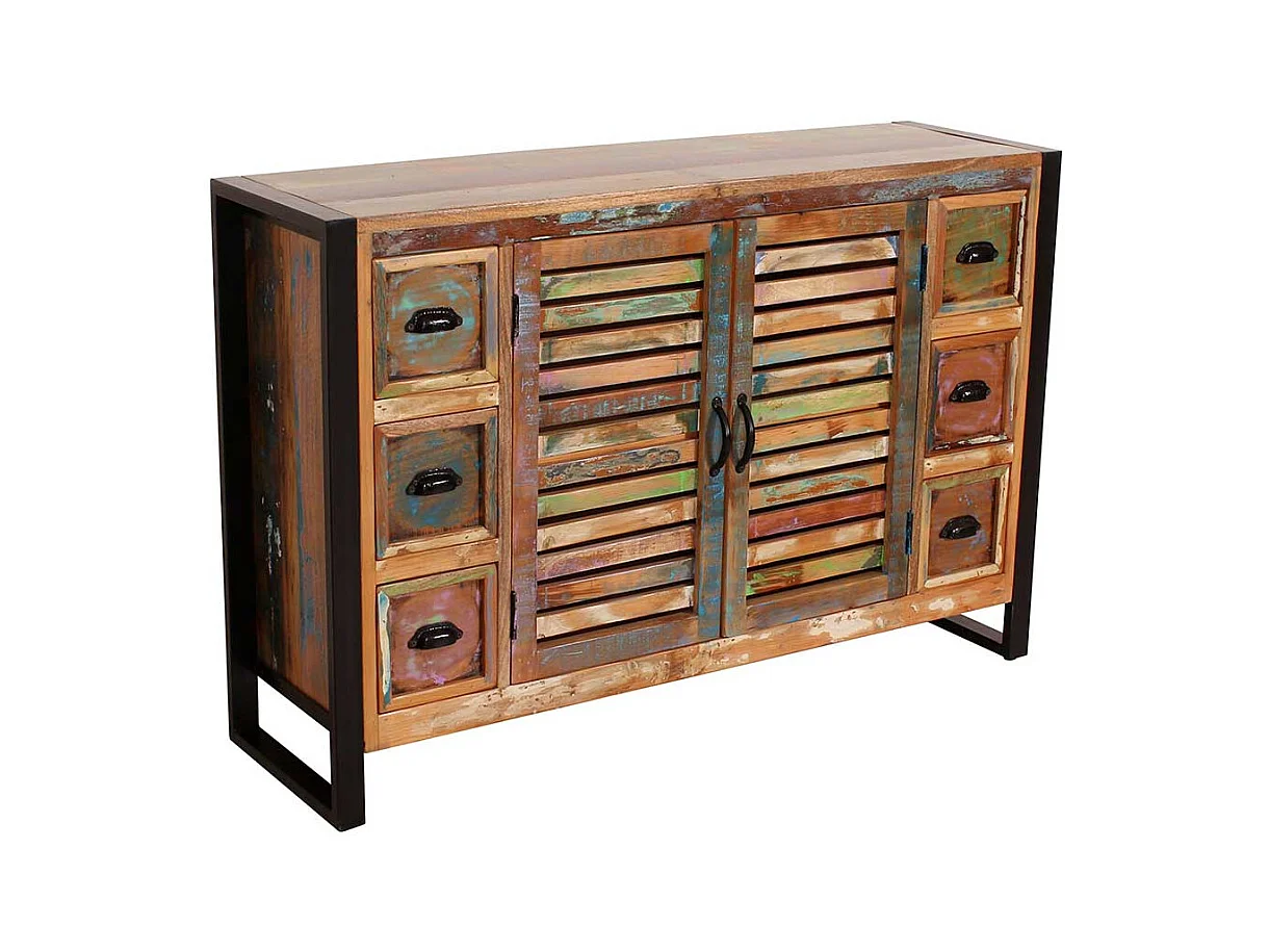 Shabby Chic Sideboard aus Recyclingholz und Metall 120 cm breit