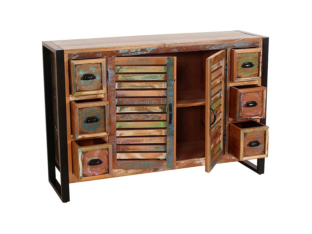 Shabby Chic Sideboard aus Recyclingholz und Metall 120 cm breit