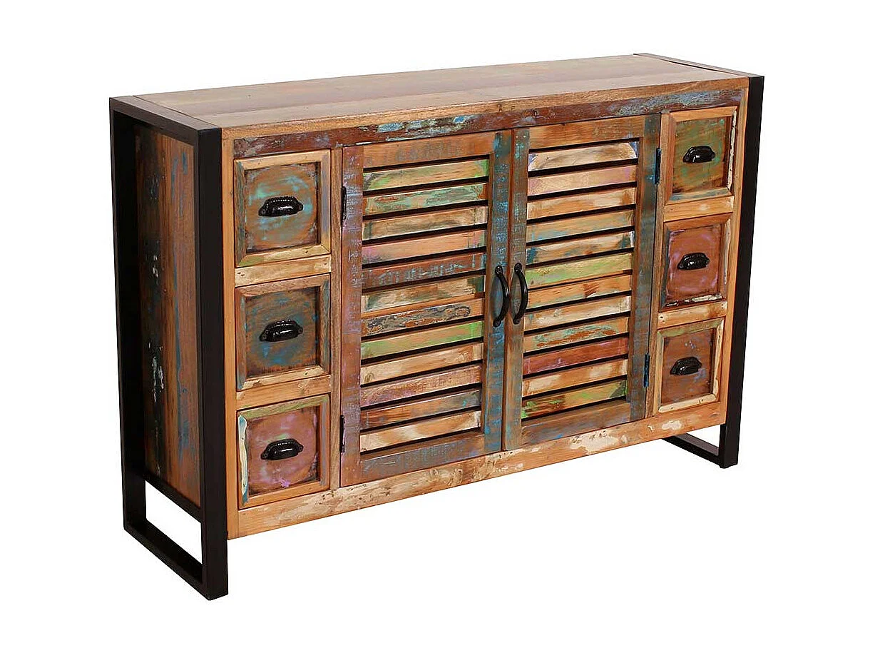 Shabby Chic Sideboard aus Recyclingholz und Metall 120 cm breit