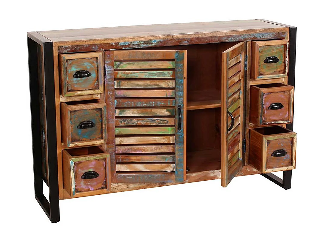 Shabby Chic Sideboard aus Recyclingholz und Metall 120 cm breit