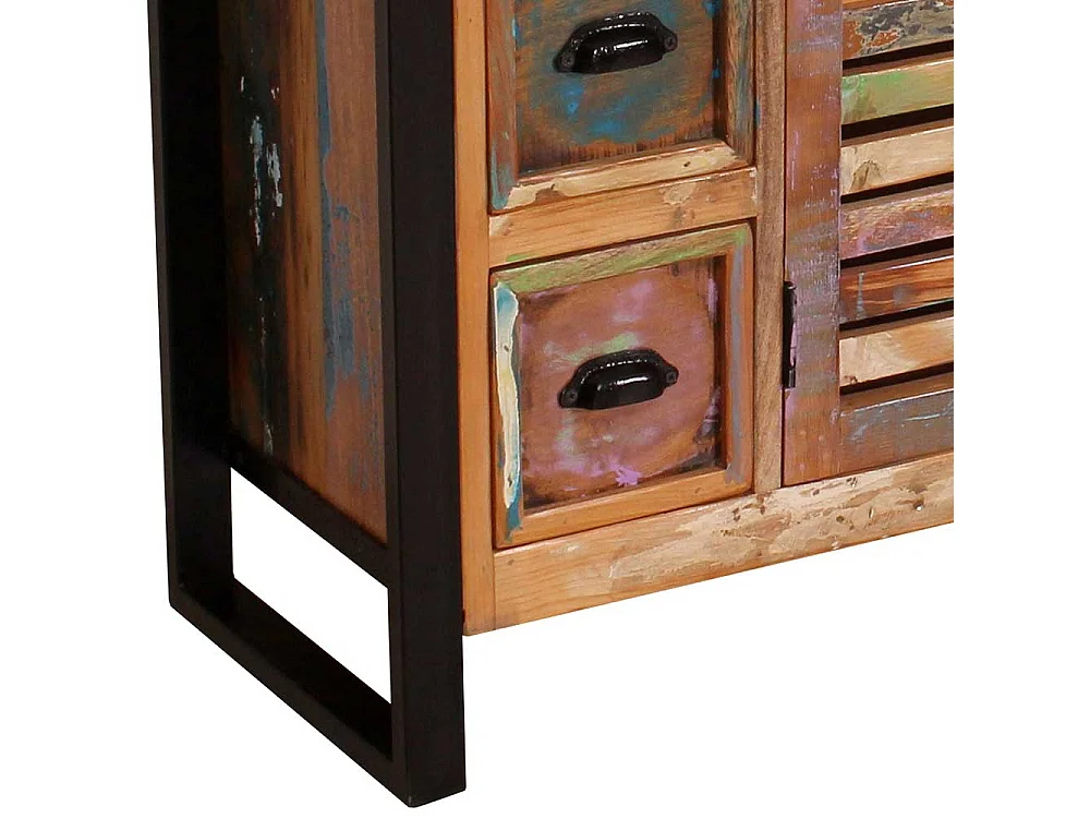 Shabby Chic Sideboard aus Recyclingholz und Metall 120 cm breit