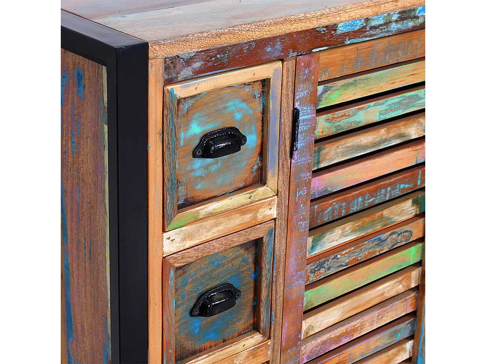 Shabby Chic Sideboard aus Recyclingholz und Metall 120 cm breit