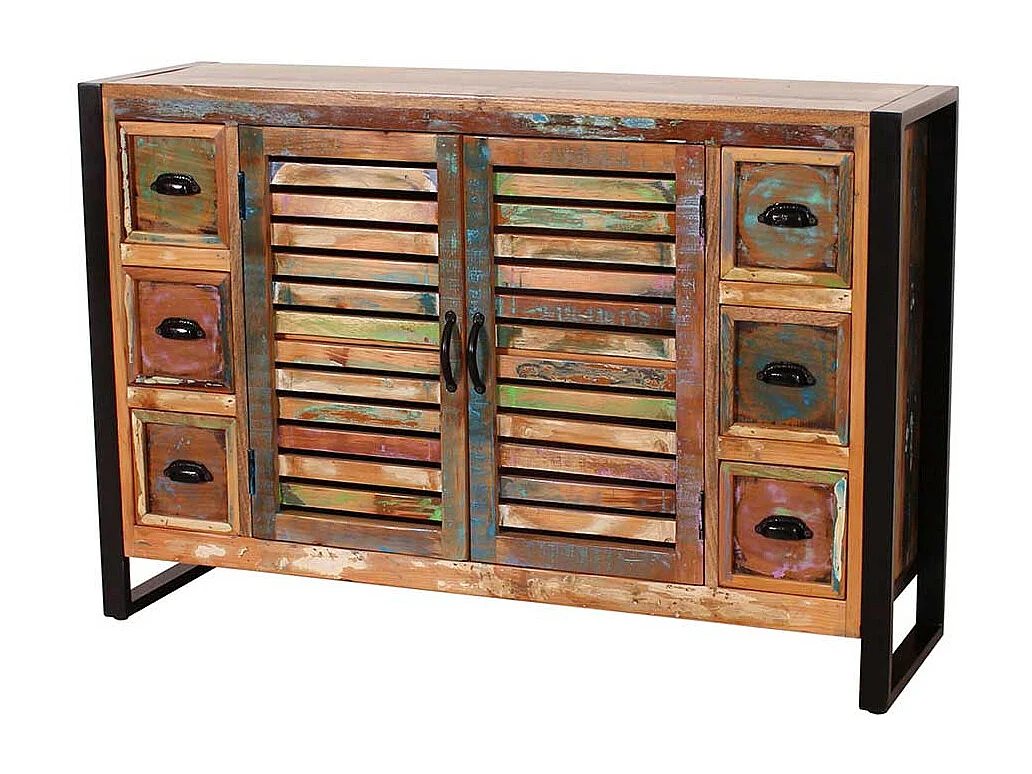 Shabby Chic Sideboard aus Recyclingholz und Metall 120 cm breit