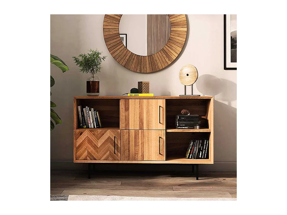 Sidebord Wildeiche massiv mit Vierfußgestell aus Metall 80 cm hoch