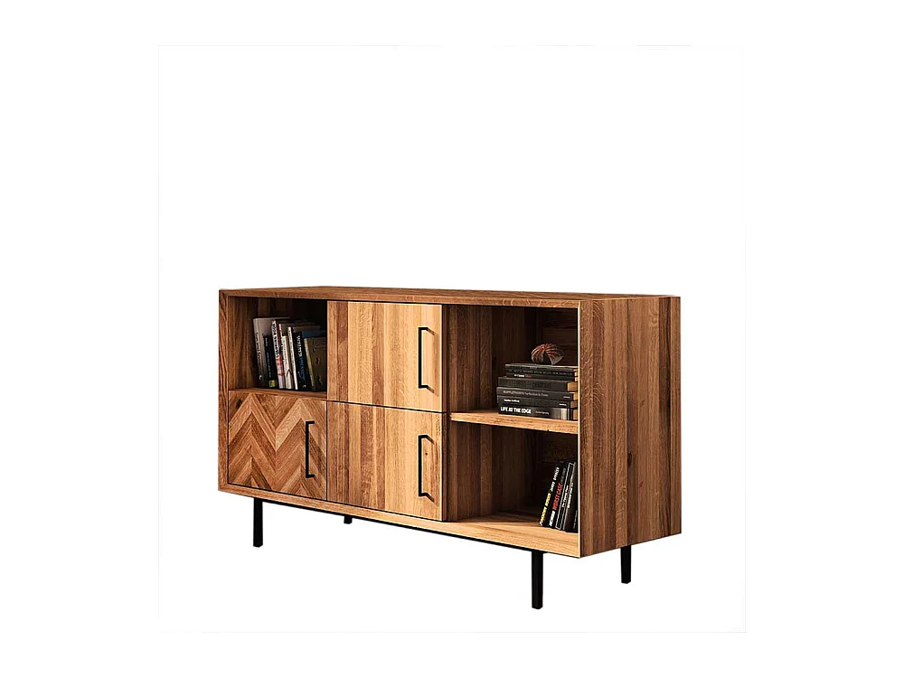 Sidebord Wildeiche massiv mit Vierfußgestell aus Metall 80 cm hoch