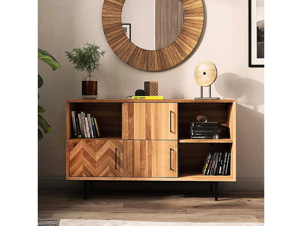 Sidebord Wildeiche massiv mit Vierfußgestell aus Metall 80 cm hoch