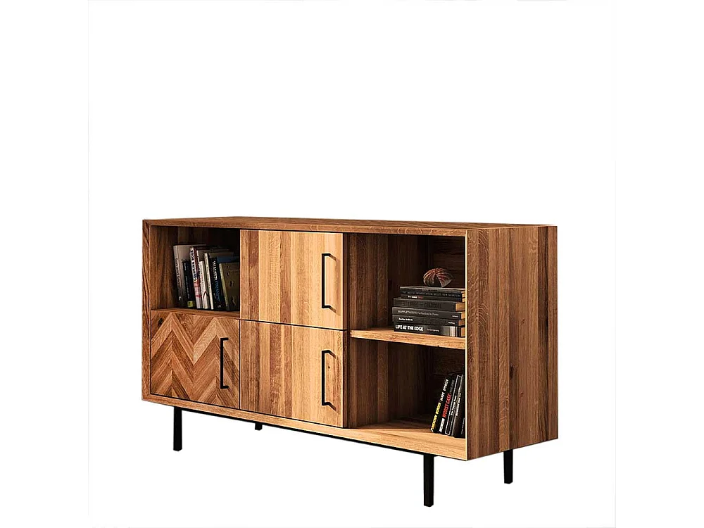 Sidebord Wildeiche massiv mit Vierfußgestell aus Metall 80 cm hoch