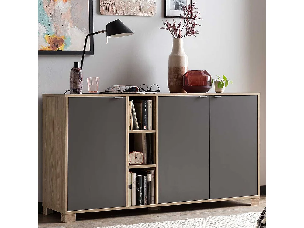 Esszimmersideboard in Eiche hell Holzoptik Dunkelgrau