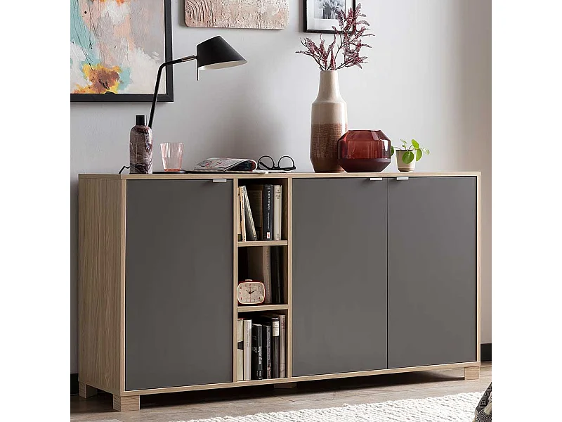 Esszimmersideboard in Eiche hell Holzoptik Dunkelgrau