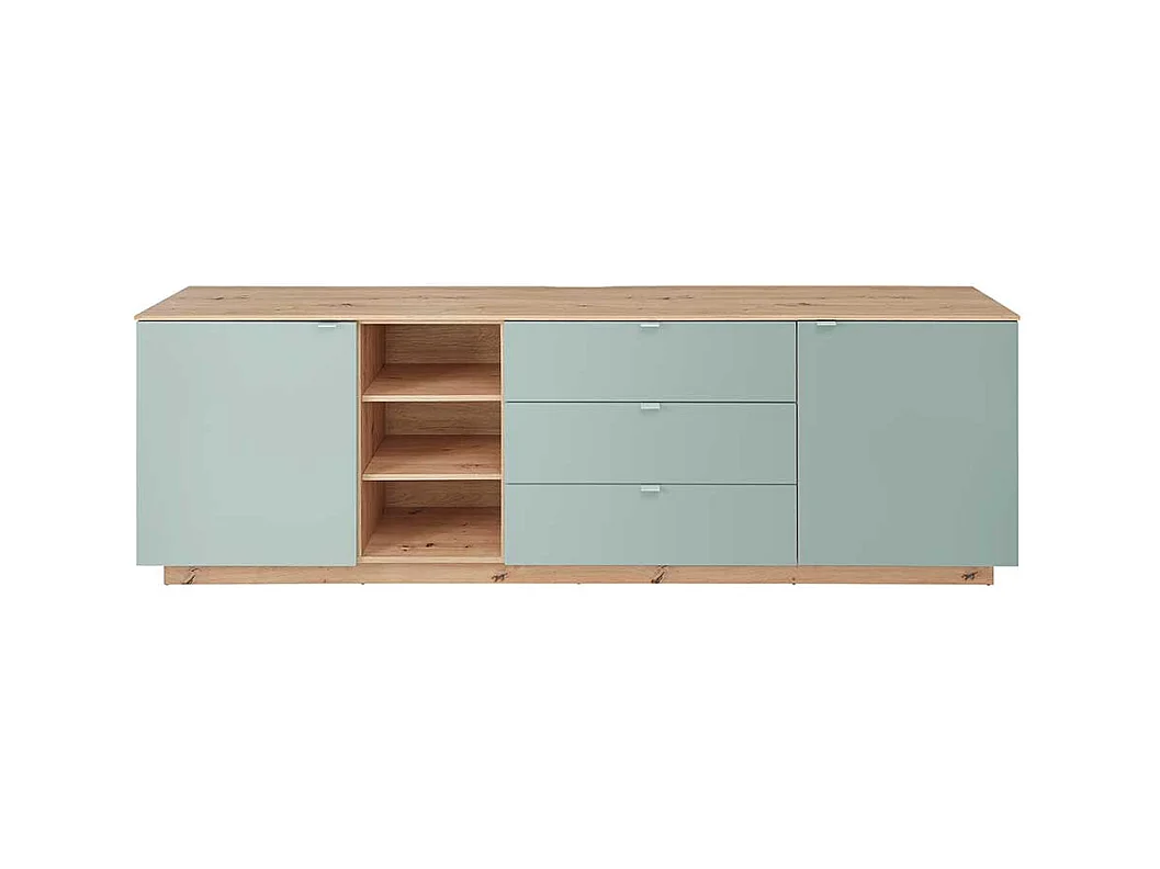 XL Wohnzimmerkommode in Graugrün und Wildeiche NB 240 cm breit