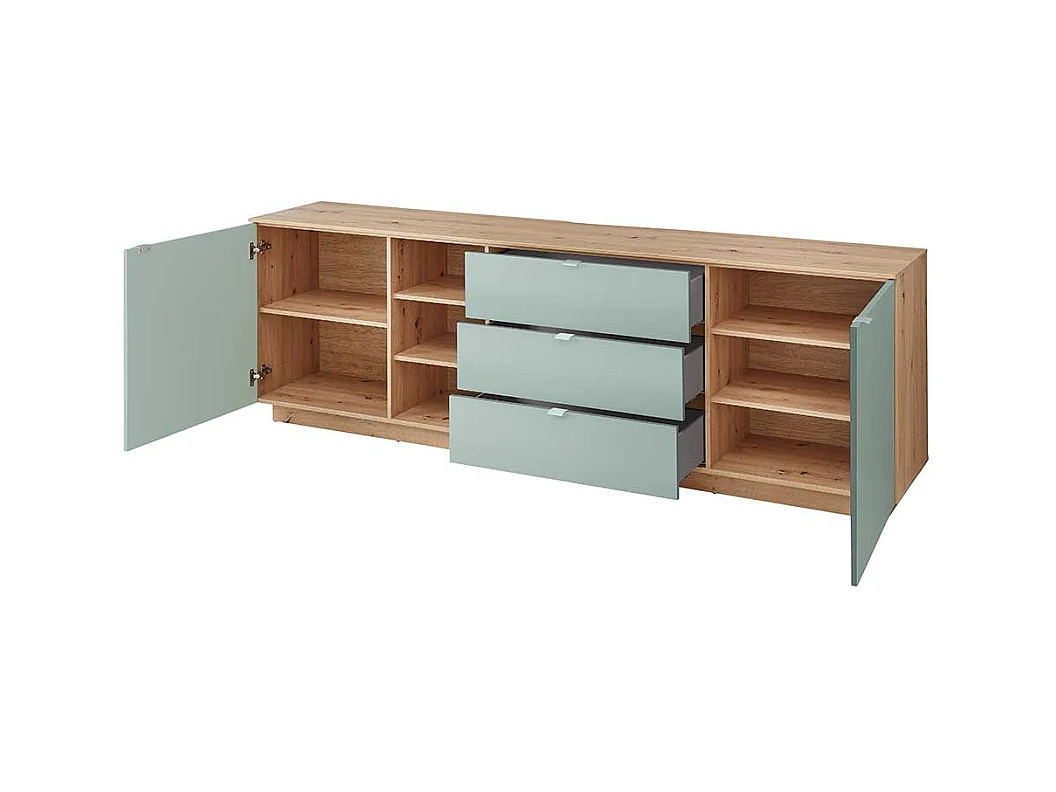 XL Wohnzimmerkommode in Graugrün und Wildeiche NB 240 cm breit